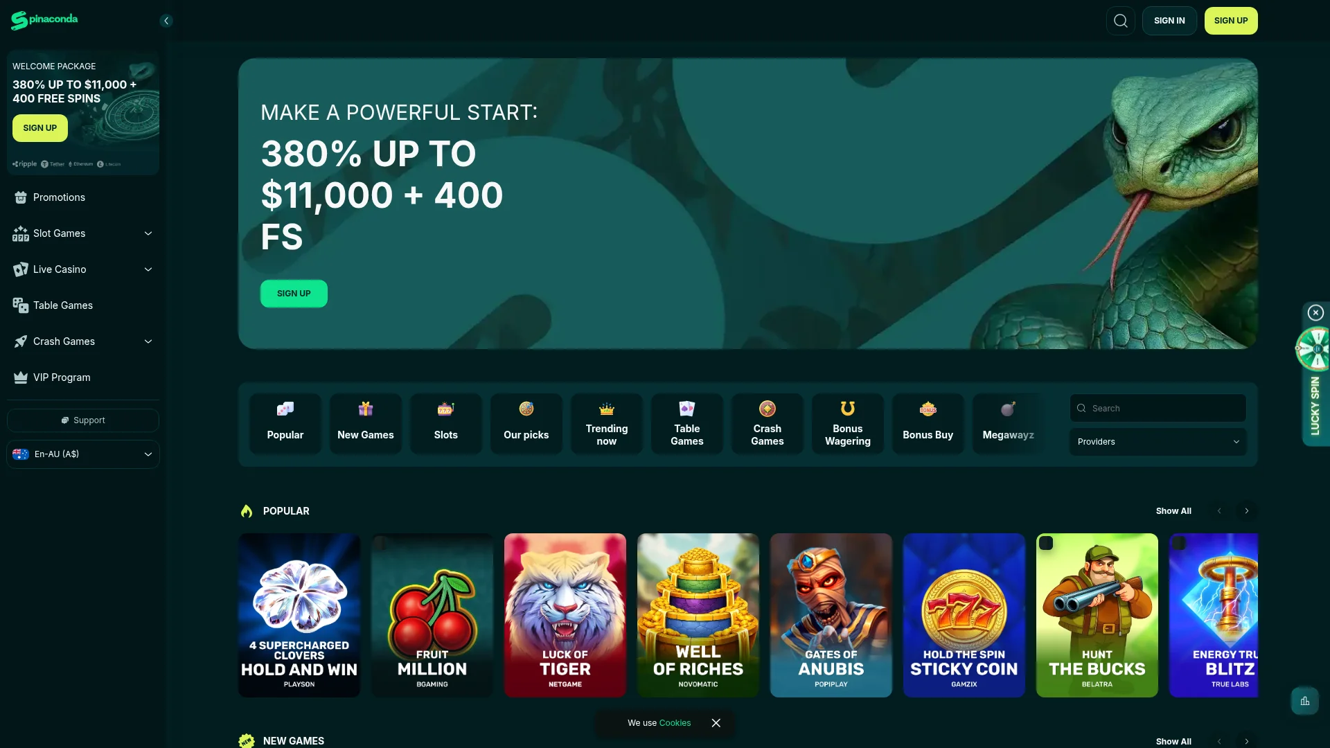 Spinaconda Casino desktop interface