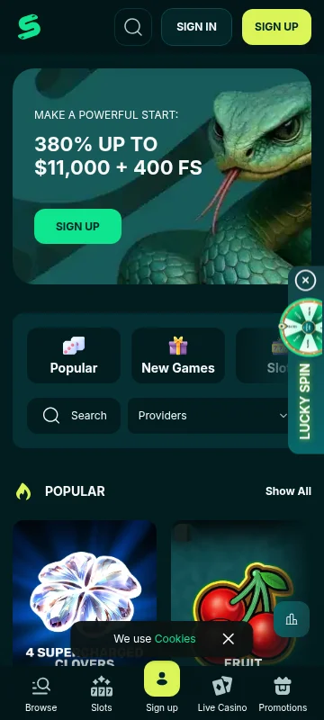 Spinaconda Casino on a mobile device